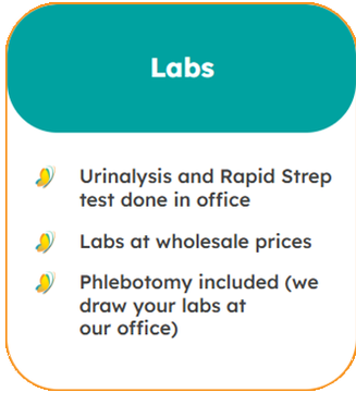 Labs, Urinalysis and Rapid Strep test done in office, Labs at wholesale prices, Phlebotomy included (we draw your labs at our office)
